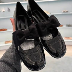 LBSFY  -  Black Butterfly-knot Female Pumps Round Toe Chunky High Heels Ankle Strap Shallow Luxury Party Dress Summer Women Shoes Loafers