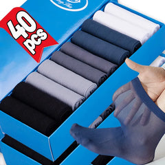 Lbsfy 10/20pairs Men's Summer Thin Ice Silk Mid-Calf Socks Solid Business Socks Breathable Spring Ultra-Thin Ankle Bamboo Fiber Socks