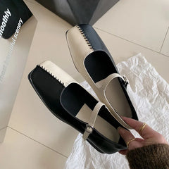LBSFY  -  Fashionable Women's Shoes New High Quality True Leather Color Block Mary Jane Shoes Square Head Low Heel Flat Shoes