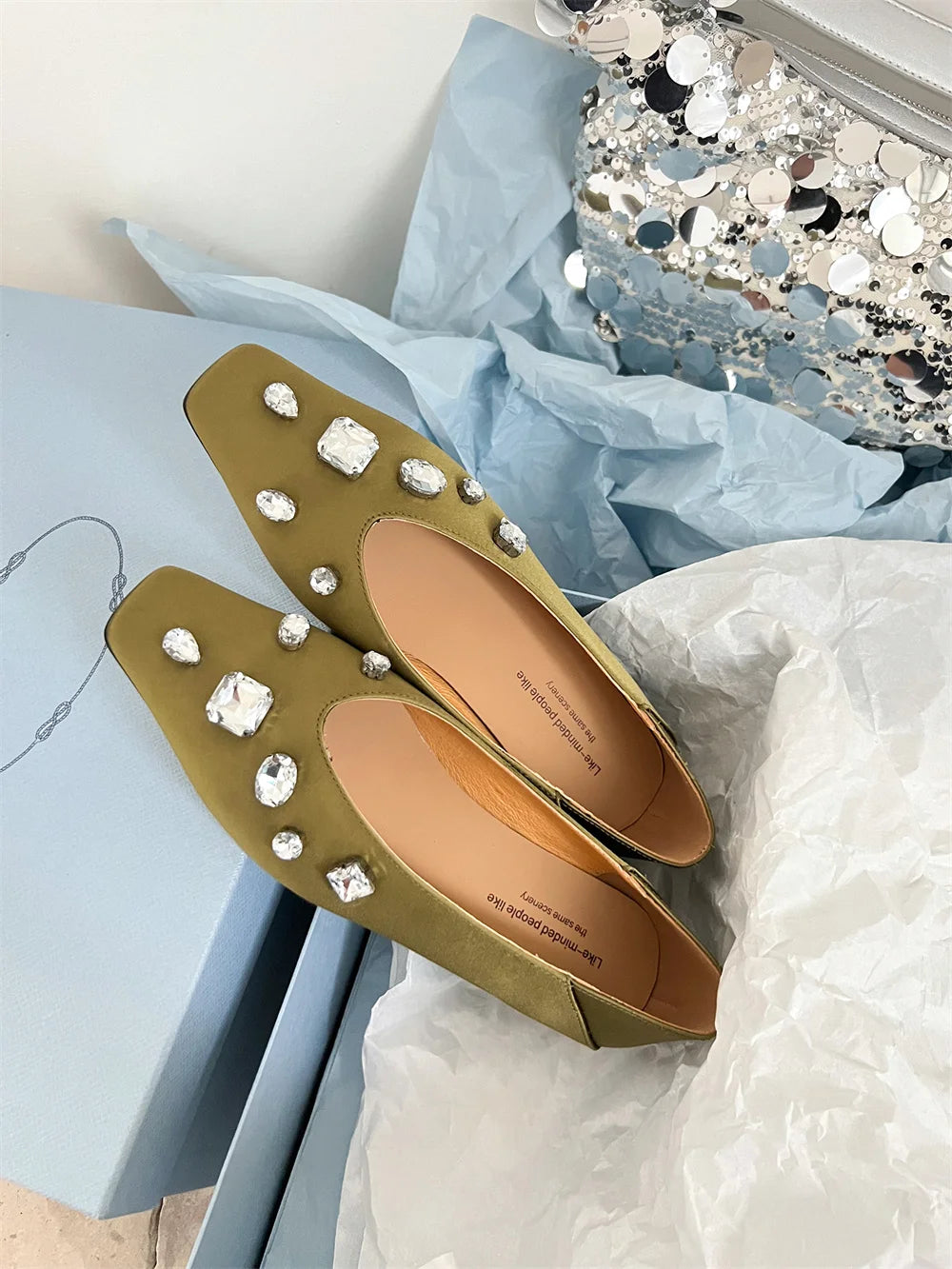 LBSFY  -   2025 New Women Luxury Ballet Shoes Women Square Toe Rhinestone Party Wedding Shoes Woman Flats Ladies Shoes