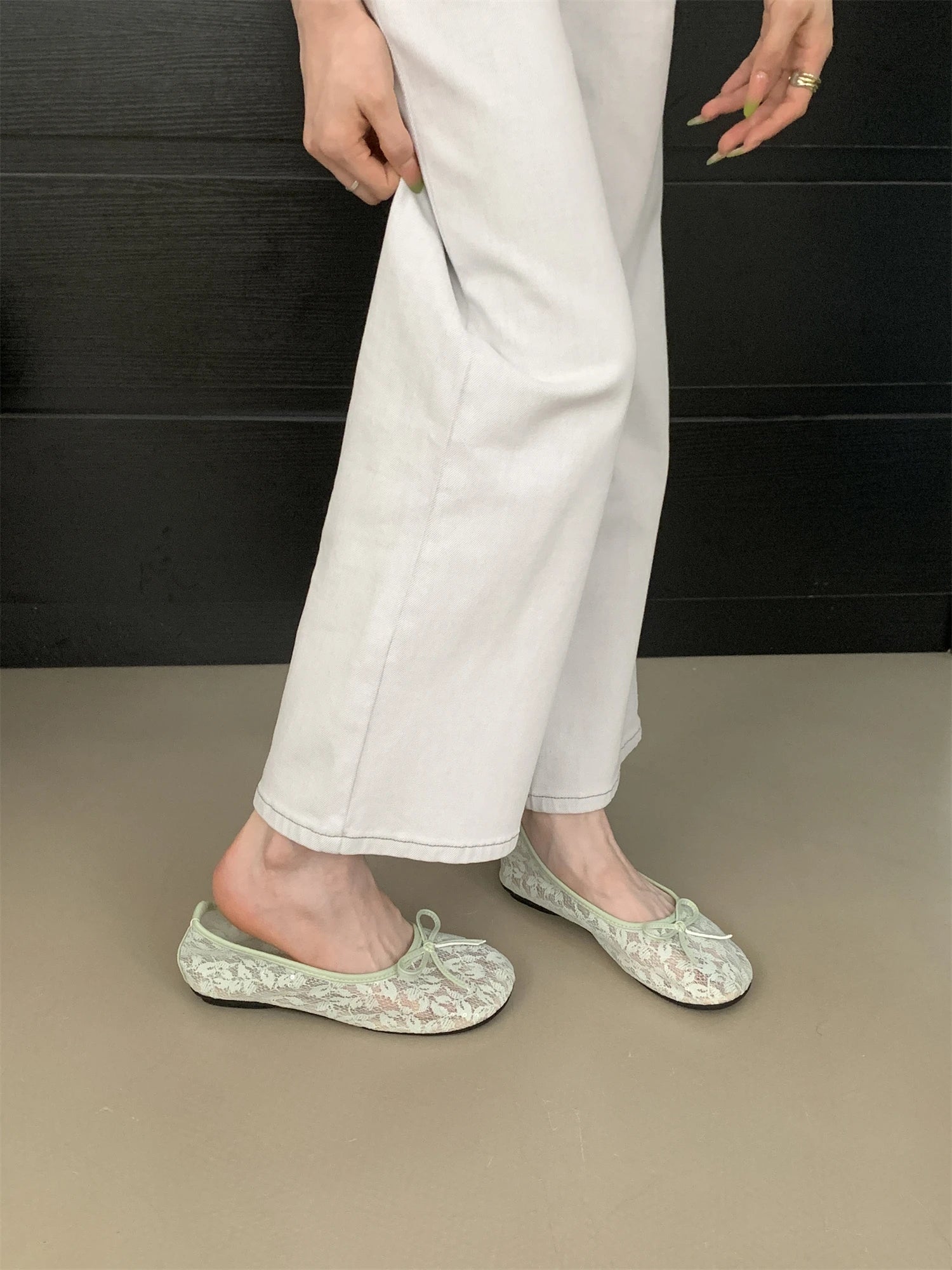 LBSFY -Summer Fashion Concise Round Head  Women Ballet Flats Low Heels Bow Mesh Party Slide Mules Casual Shoes Zapatos De Mujer