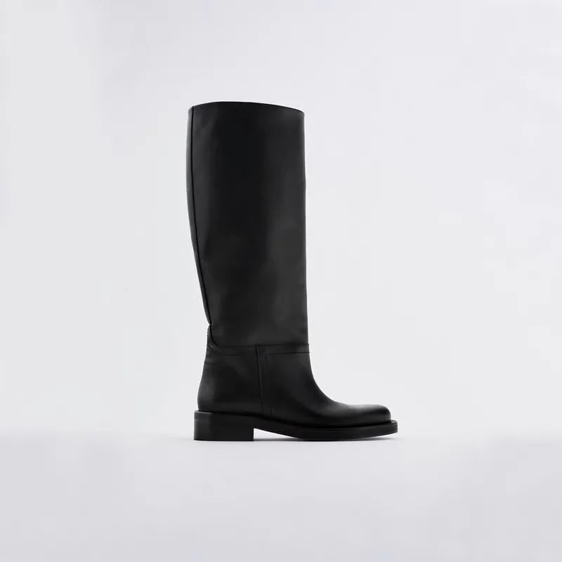 LBSFY  -  New Long Boots for Women Round Headed Korean Version, High Top Boots Middle Tube, Large Circumference, Thick Bottom, Riding