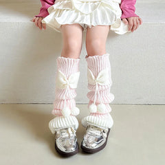 Lbsfy New Children Sweet Bowknot Leg Warmers Lolitas Knitted Socks for Girls Warm Foot Cover Cute Ballet Guards Socks Long Stockings