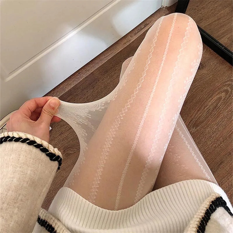 Lbsfy Black White Lolita Hollowed Lace Mesh Stockings Women Bottomed Pantyhose Japanese Goth Thin Stocking Hot Classic Tights