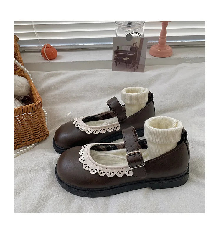 LBSFY -Lace Princess Kawaii Cute Lolita Shoes Student Jk Uniform Shoe Retro Sweet Girls Vintage Black Brown Gothic Round Toe Loafers