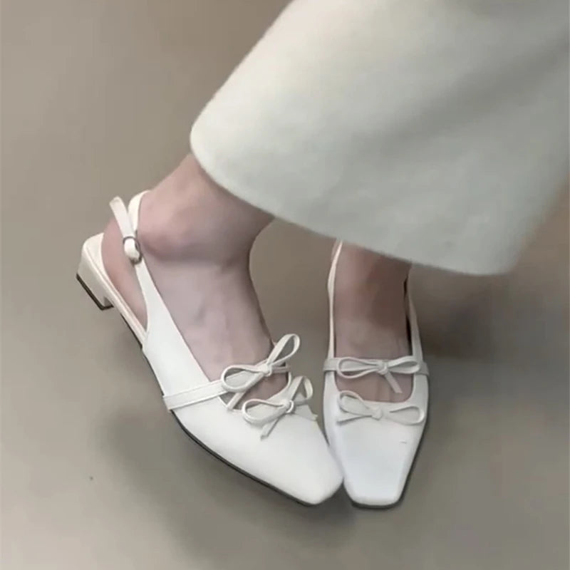 LBSFY  -Summer Women Flower Cover Toe Sandals Fashion Butterfly-knot Low Heel Shoes Ladies Casual Dress Street Style Sandalis