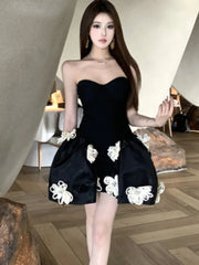 LBSFY -Spring Summer 2025 Elegant Chic French Strapless Women's Dresses Black Backless Slim Fit Waist Spliced Ball Gown Dress Party