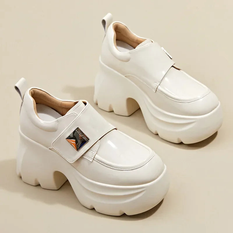 LBSFY  -  New Leather Increase 9cm Heel Mary Jane Shoes for Women Designer Soft Sole Casual Women's Shoes Patent Leather Loafers Female