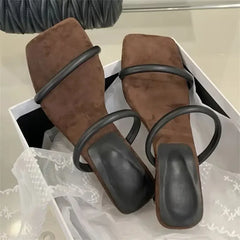 LBSFY -Summer Fashion Square Toe Woman Slippers Pumps Design Narrow Band Strange Low Heels Female Shoes Zapatos De Mujer