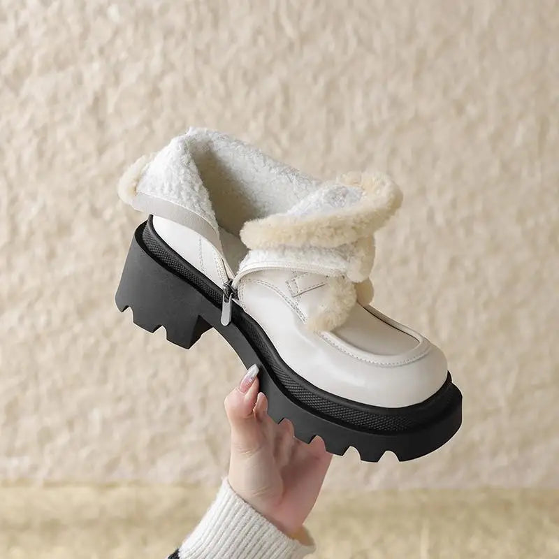 LBSFY  -  Winter Boots Women Buckle Zipper Platform Ankle Booties Punk Round Toe Buckle Punk Handmade Ladies Snow Booties