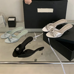 LBSFY -Summer Silk CRYSTAL Woman Slippers Fashion Open Toe Thin Low Heels Shoes Stripper Party Slides Zapatos De Mujer