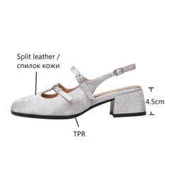 LBSFY  -  NEW Summer Women Sandals Silk Split Leather Shoes for Women Round Toe Chunky Heel Shoes Cover Toe Slingback Mary Jane Sandals