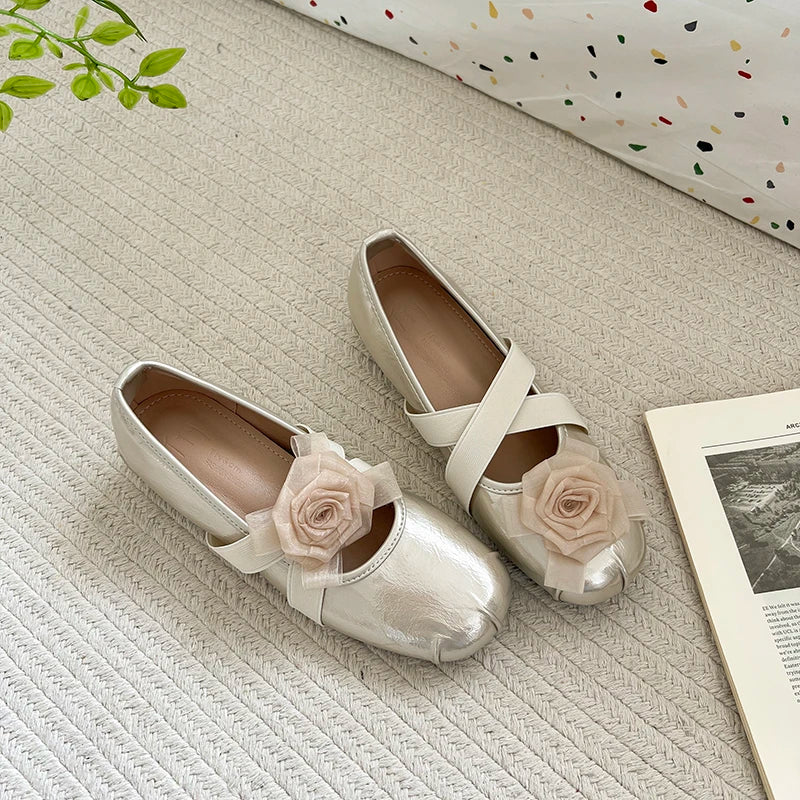 LBSFY -Spring Flower Women Flats Shoes Round Toe Ladies Casual Ballet Style Shoes Eelgant Leather Shoes