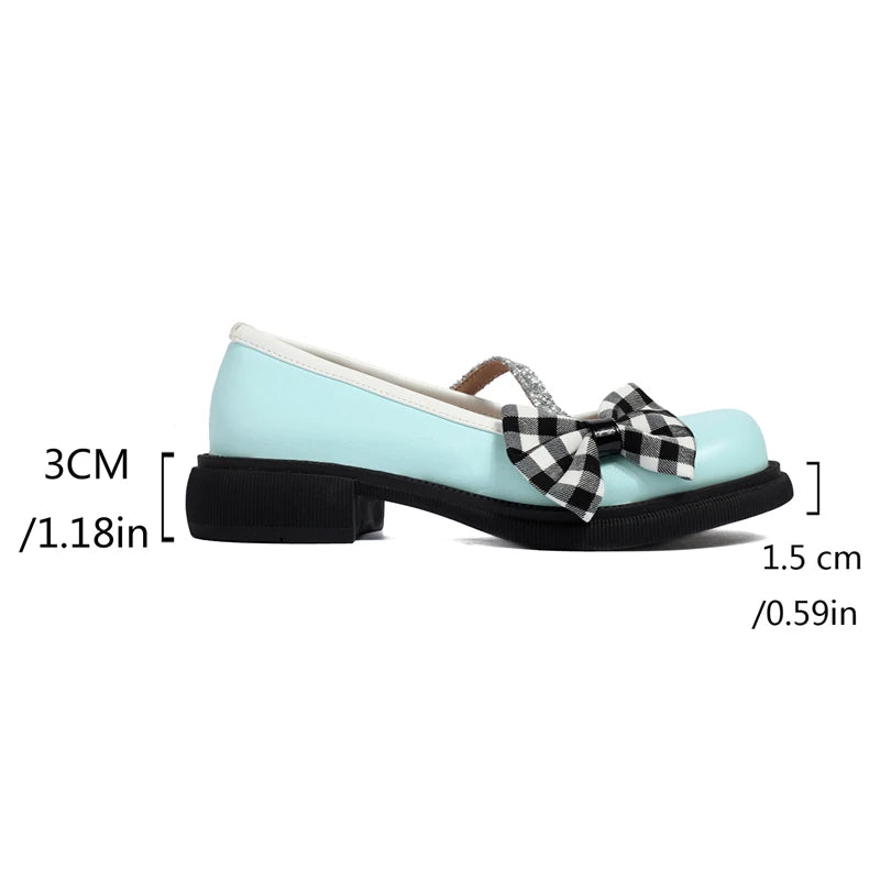 LBSFY  - Blue Pink White Lolita Style Sweet Girls Student Mary Jane Shoes Women Round Toe Platform Plaid Bow JK Uniform Flats Loafers 42