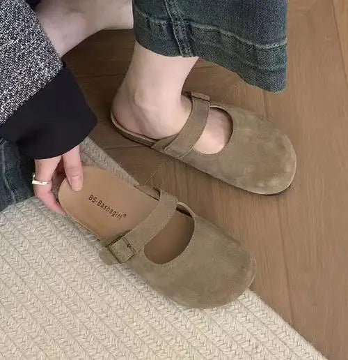 LBSFY -Women's Closed Toe Slippers Suede Leather Clogs Sandals Women Retro Fashion Garden Mule Clog Slides Zapatillas De Mujer