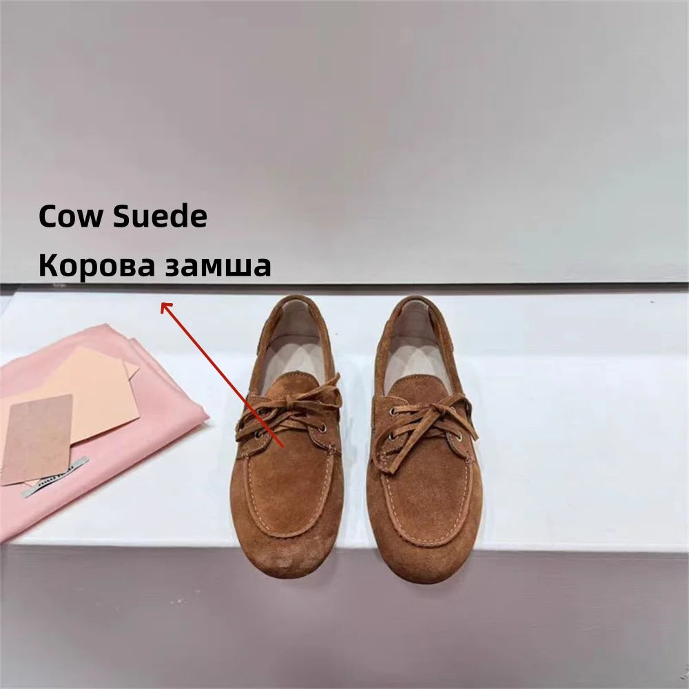 LBSFY  -  Ins Genuine Leather Flats Shoes Women Loafers Trend Vintage Suede Loafers Women's Casual British Style Flat Single Shoes