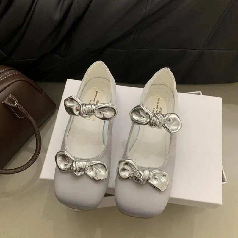 LBSFY  -  Spring Elegant Bow Women Flat Shoes Fashion Round Toe Shallow Slip On Ballerinas Shoes Casual Mary Jane Shoes Cute Girl