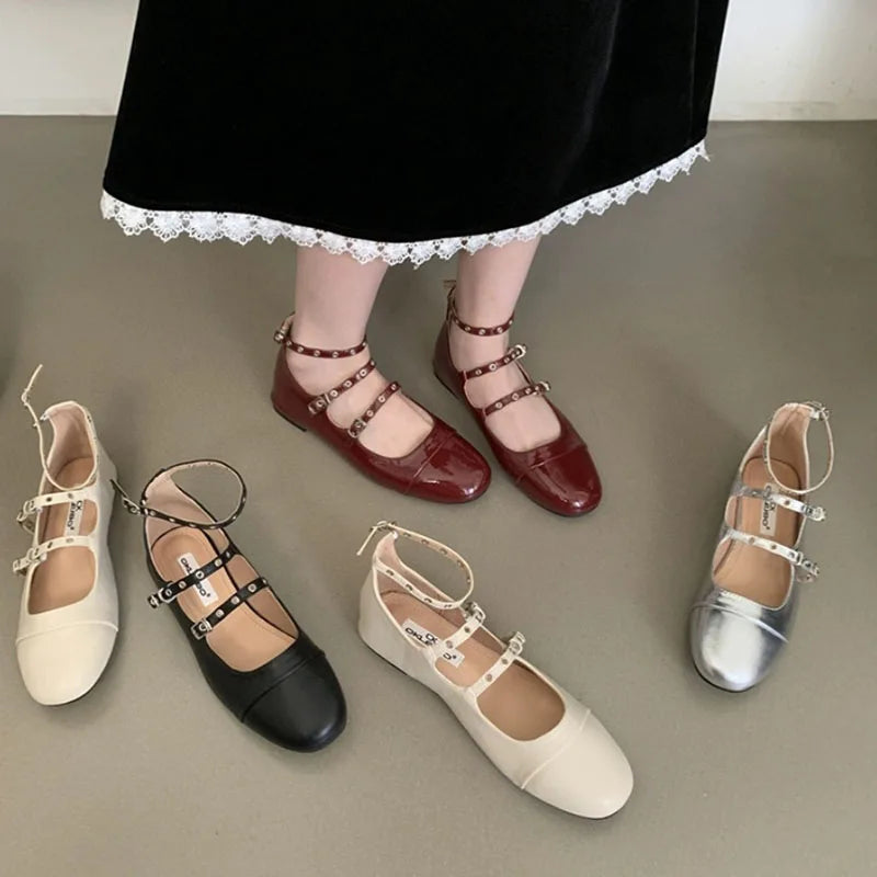 LBSFY  -  2024 Spring New Brand Women Flat Shoes Fashion Ankle Strap Ladies Elegant Dress Mary Jane Shoes Round Toe Soft Ballerinas