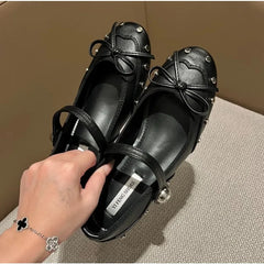LBSFY -New Style Fashion Elegant Mary Janes Women's Flat Daily Dress Ladies Bow Tie Shallow Buckle Strap Soft Bottom Outdoor Flat Pumps