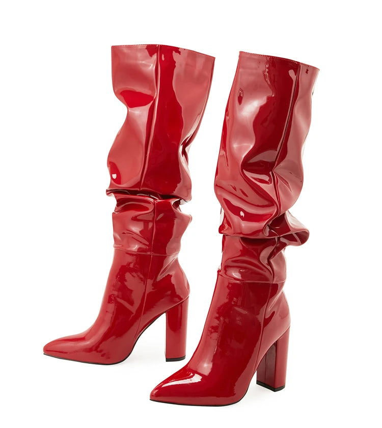 LBSFY -Patent Leather Over The Knee Chelsea Boots Women Shoes Chunky Heels Fashion Solid Sexy Thin High Heel Side Boots Female