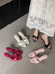 LBSFY -Summer Patent Leather Open Toe Slippers Fashion Thin Low Heels Beach Prom Slide Prom Slide Shoes