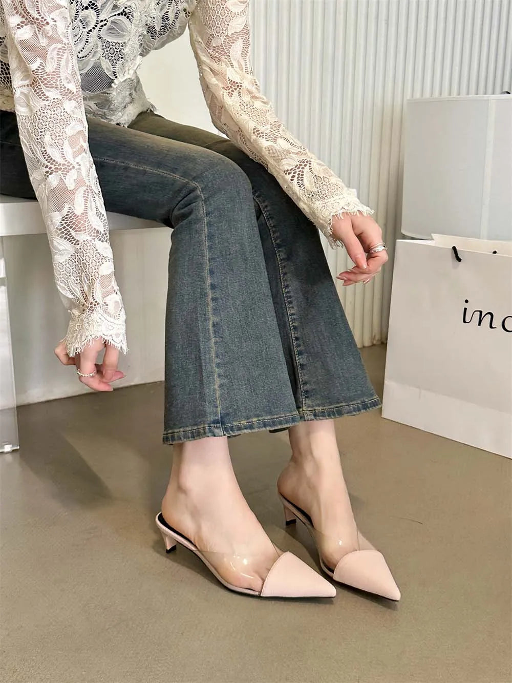 LBSFY  -  Fashion Women Slides Slippers Mules Shoes Pointed Toe Casual Mules Shoes Thin Low Heels Office Party Pumps Dress Shoes Woman 39