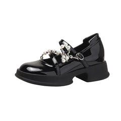 LBSFY  -  Size 33-39 Platform Mary Jane Women's Shoes 2024 Summer Patent Leather Pearls Chain Loafers Shoes