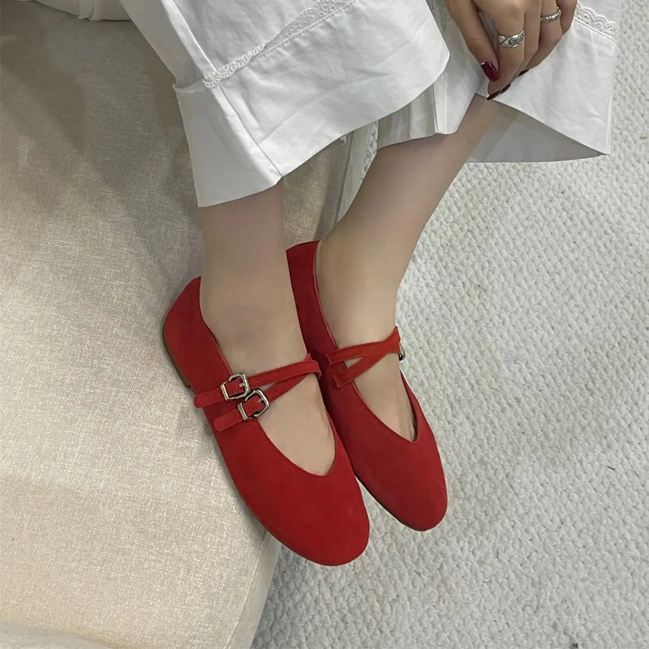 LBSFY  -   Autumn Women Flats Shoes Fashion Round Toe Shallow Slip On Ladies Red Ballerinas Shoes Soft Flat Heel Mary Jane Shoes