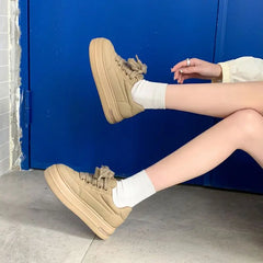 LBSFY  -    New Women Sneakers Lace Up Platform Shoes Spring Summer Casual Shoes Fashion Ladies Thick Bottom Flats
