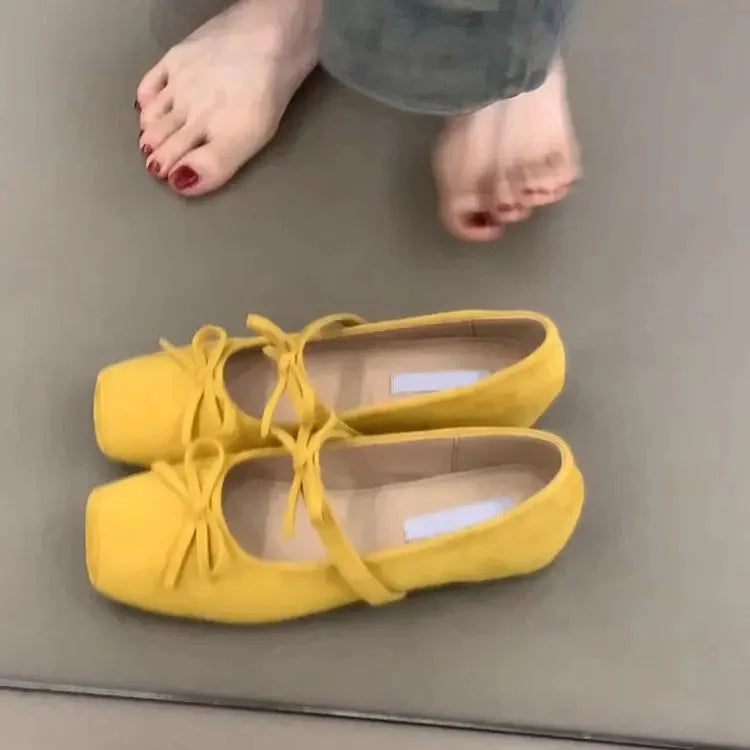 LBSFY -Version Mary Jane Ballet Flats Square Head Bow Knot French Style Low Heel Women's Casual Shoes Spring Autumn