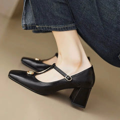 LBSFY -Plus Size 35-42 New Female Mary Janes Pumps Fashion Bowknot Thick High Heels Pumps Women Party Office Shoes Woman