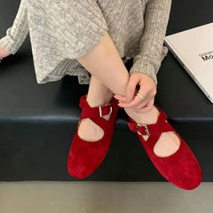 LBSFY  -   Red Ballet Flats Women Round Toe Elegant Shoes Mary Janes Slips Ballerinas Zapatos Mujer