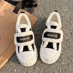 LBSFY  -  Winter Women Breathable Warm Sneakers White Wool Shoes Thick Heel Plaid Sneakers Casual Running Platform Y2K Lolita Shell Shoes
