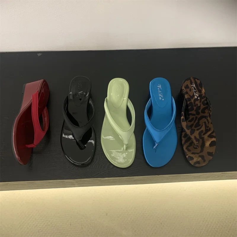 LBSFY  -Summer New Brand Women Slipper Fashion Low Weadge Heel Sandal Narrow Band Outdoor Vaction Beach Slides Shoes