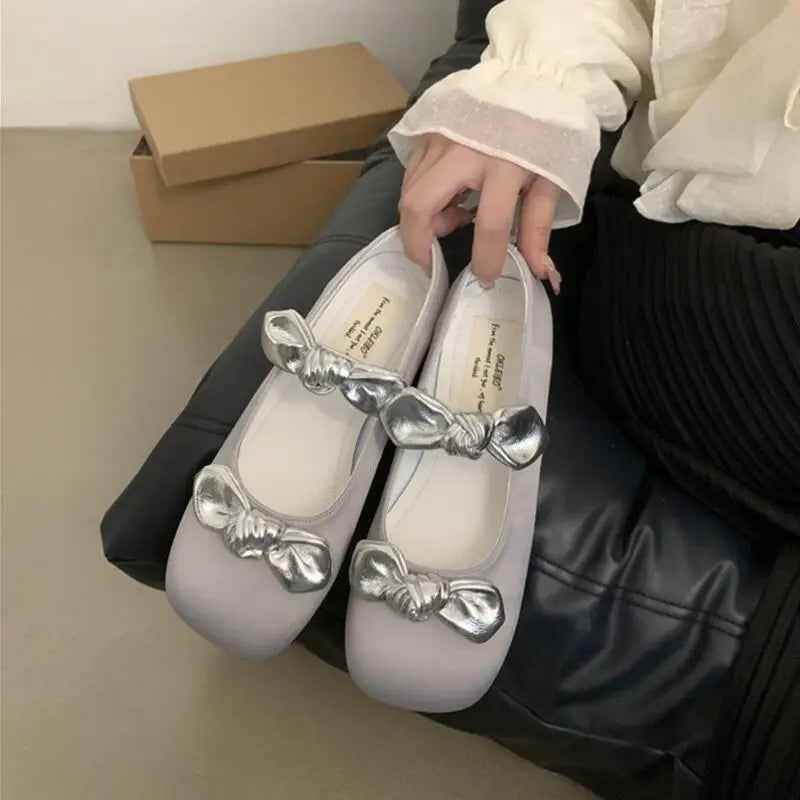 LBSFY  -  Spring Elegant Bow Women Flat Shoes Fashion Round Toe Shallow Slip On Ballerinas Shoes Casual Mary Jane Shoes Cute Girl