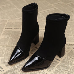 LBSFY -Ankle Boots Women Chunky Mid Heels Suede Shoes Woman Pointed Toe 2024 Trend Winter New Goth Walking Snow Chelsea Botas De Mujer