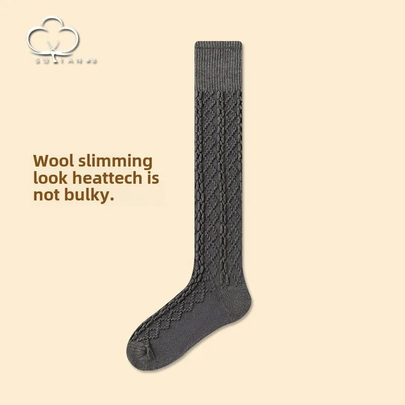 Lbsfy Wool Women Stockings Thicken Warm Knee Socks Stockings Wool Cashmere Thermal JK Girls Solid Color Long Socks Stockings