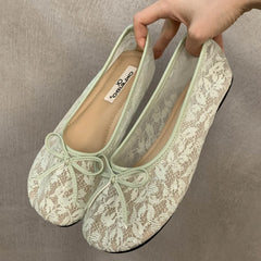 LBSFY -Summer Fashion Concise Round Head  Women Ballet Flats Low Heels Bow Mesh Party Slide Mules Casual Shoes Zapatos De Mujer