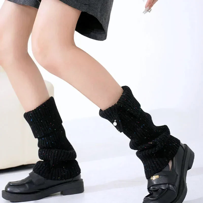 Lbsfy Korea Women Pearl Button Wool Knitted Ankle Covers Leggings Socks Leg Warmers Winter Thickened Calf Socks Harajuku Leg Covers