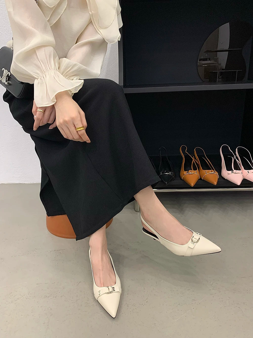 LBSFY  -  Black/Beige/Brown/Pink Women Sandals Pointed Toe Summer Dress Shoes Thin Mid Heels Back Strap Party Slides Mules Shoes 35-39