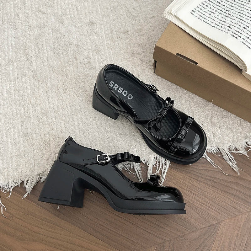 LBSFY -New Platform Thick Heel Women Mary Jane Shoes Fashion Butterfly-knot Dress Shoes Ladies Outdoor Leather Pumps