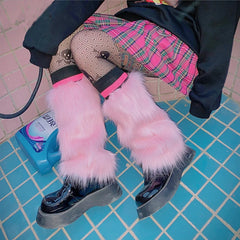 Lbsfy E-girl Furry Leg Warmers Boot Covers Y2K Goth White Faux Fur Leg Warmers Punk Jk Knee-length Hiphop Warm Sock Fashion Socks