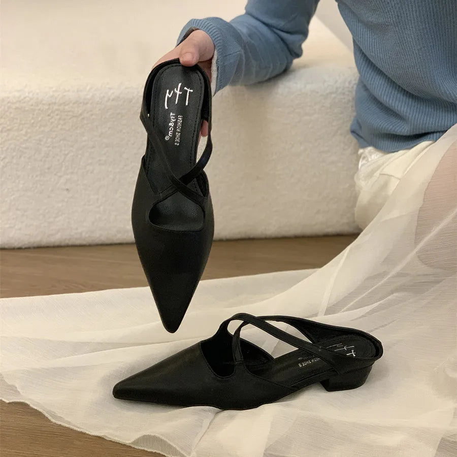 LBSFY -Women Sandals Woman Flat Heel Dress Shoes Retro Pointed Toe Flats Womens Slip On Slippers Mujer