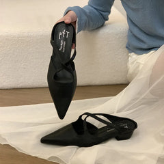 LBSFY -Women Sandals Woman Flat Heel Dress Shoes Retro Pointed Toe Flats Womens Slip On Slippers Mujer