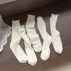 Lbsfy 1pair Spring Women Heart Hollow Out Lolita Style Cute Socks Thin Middle Tube Socks for Girl Sweet Soft Designer Loose Socks
