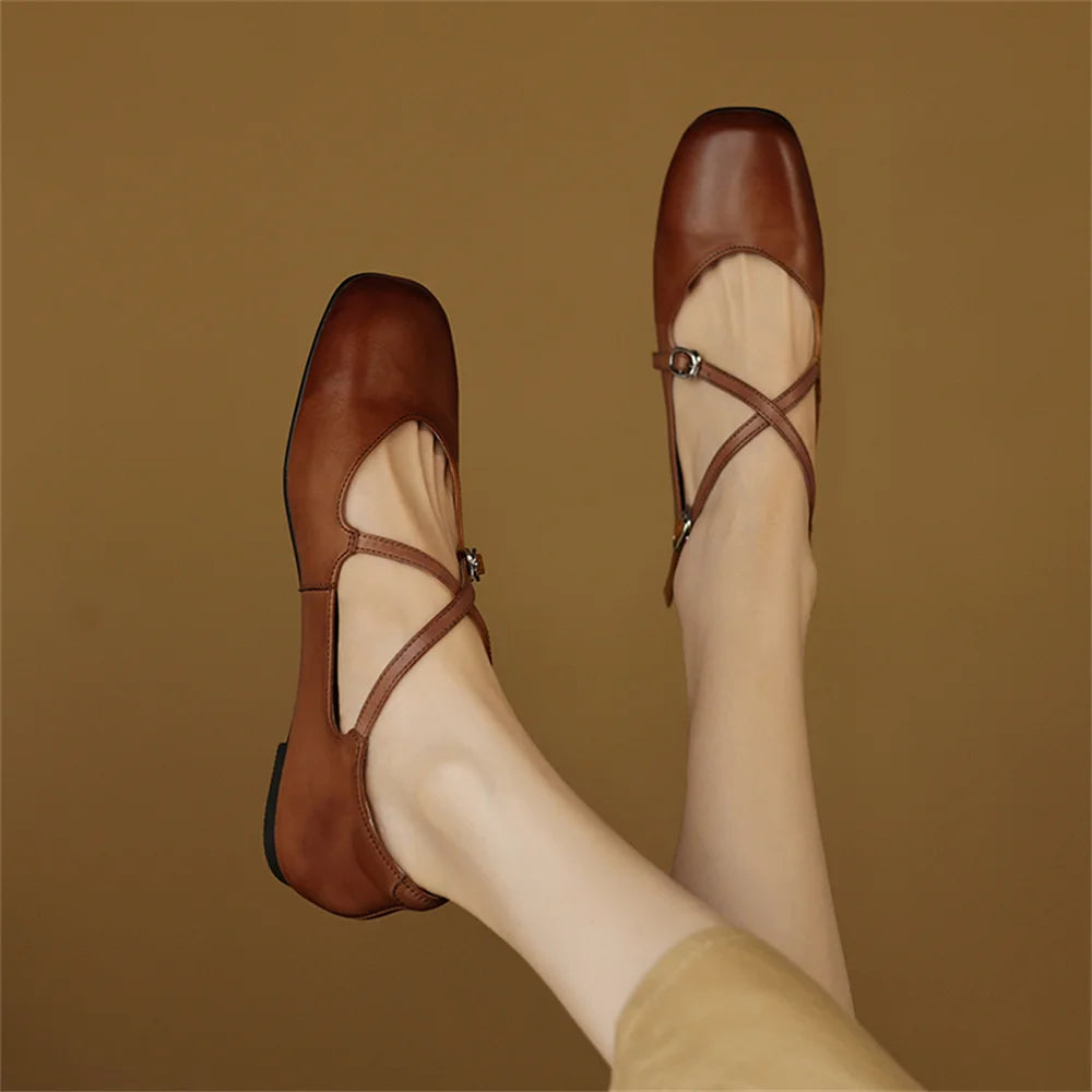 LBSFY  -  Women's Flats Shoes Genuine Leather 2025 New Spring Summer Women's Mary Jane Shoes Round Toe Ballet Shoes Woman