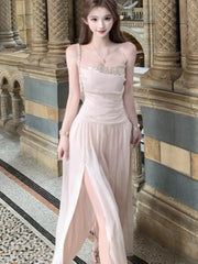 LBSFY -Summer Elegant Vintage Sequin Women's Sling Dresses Pleated Spaghetti Strap Sleeveless Midi Dress Party Holiday New Vestidos