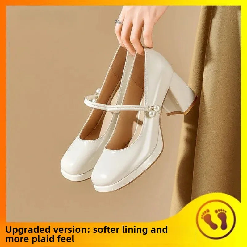 LBSFY -Vintage Style Japanese Women's Shoes Thick Bottom Mary Jane White High Heels Platform Shoes Rubber Sole Adult Women's Footwear S