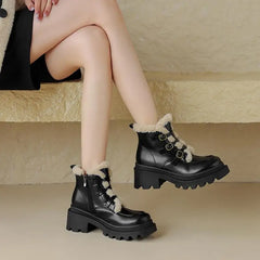 LBSFY  -  Winter Boots Women Buckle Zipper Platform Ankle Booties Punk Round Toe Buckle Punk Handmade Ladies Snow Booties
