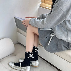 Lbsfy Lolita Sweet Style Ruffle Socks Women's Summer Thin Midtube Short Sock Bow Stockings Korean Street Fashion Calcetines Girls Gift